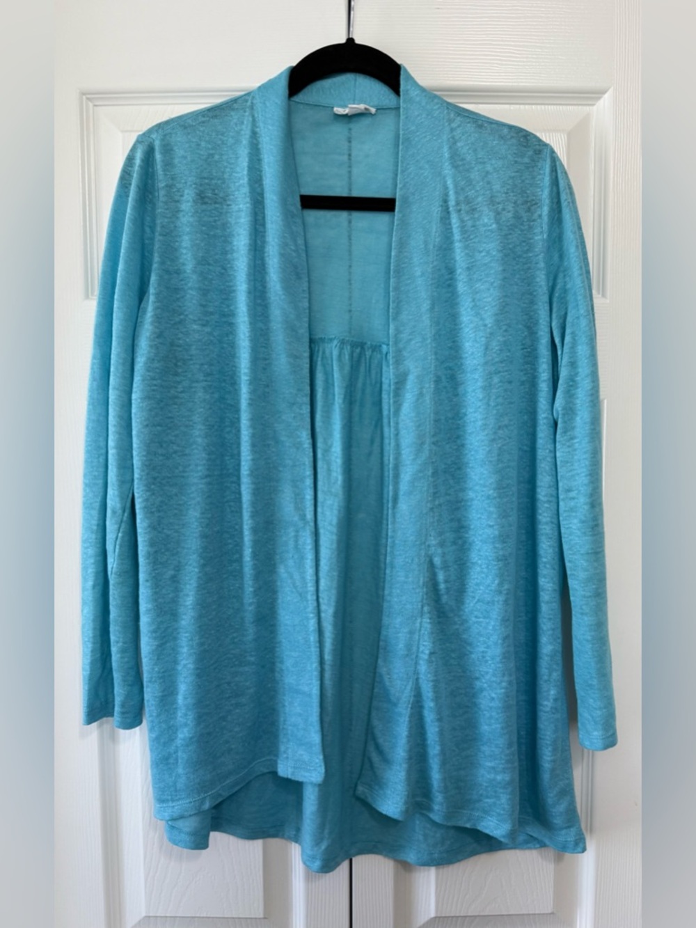 J. Jill Love Linen Aqua Blue Open Front Cardigan XS Petite Lightweight